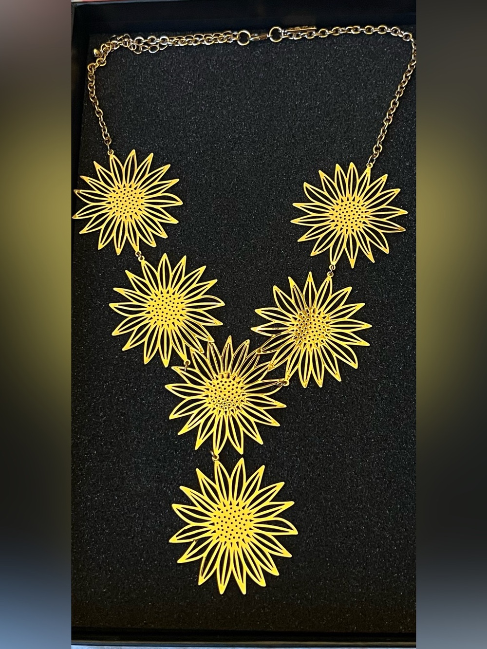 Off Park Collection Gold Tone Flower Statement Necklace Signed JTV